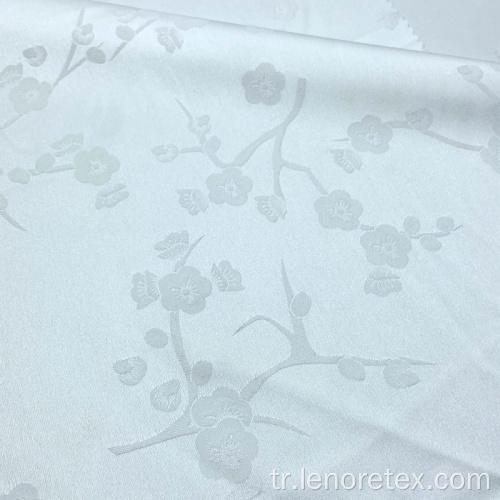 Polyester Spandex Dokuma Beyaz Çiçekli Jakarlı Saten Kumaş